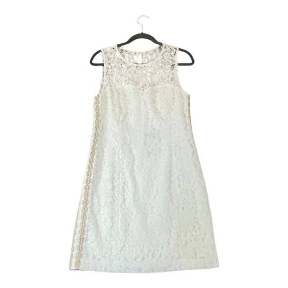 Lilly Pulitzer Dresses & Skirts - Lilly Pulitzer Dress Womens 10 White Corded Floral Lace Mila Shift NWT Gold Trim